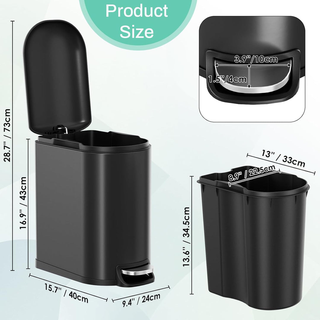 Clevich schmaler 20L rechteckiger Metall-Mülleimer, Softclose, Schwarz | Treteimer,herausnehmbarer I