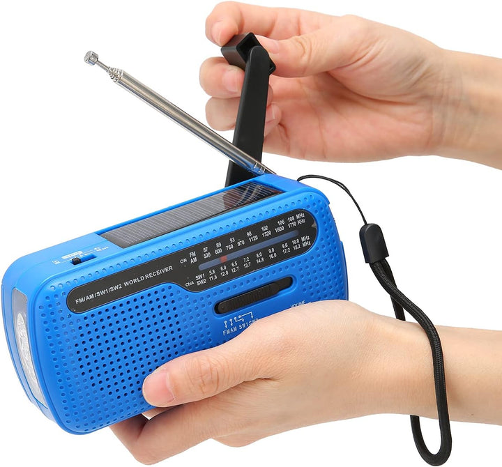 Notfall-Handkurbelradio Solar-Wind-Up-Radios mit USB-Handy-Ladegerät, Taschenlampe, tragbares AM/FM-