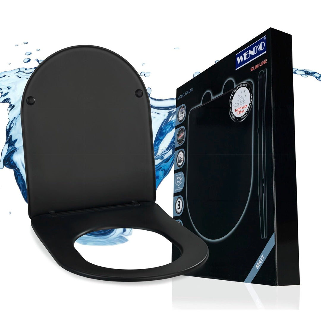 WENKO WC-Sitz Galati, flacher Toilettensitz in D-Form mit Absenkautomatik, aus Duroplast, Fix-Clip-B