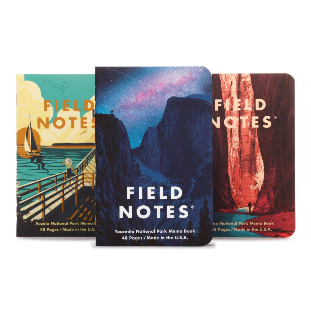 Field Notes: National Parks Serie (Serie A - Yosemite, Acadia, Zion) - Graph Paper Memo Book 3er Pac