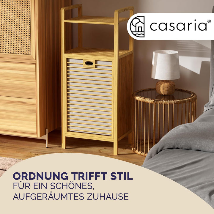 Casaria® Badregal mit Wäschekorb 40 L Wäschesammler Bambus Holz Wäschesack Herausnehmbar 96x40x30cm