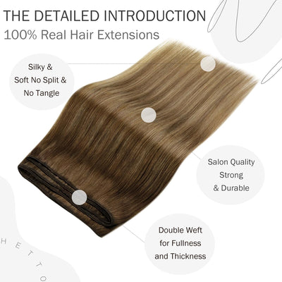 Hetto Balayage Echthaar Tressen Extensions Mittel Braun zu Hellbraun und Dunkelste BlondineTressen E