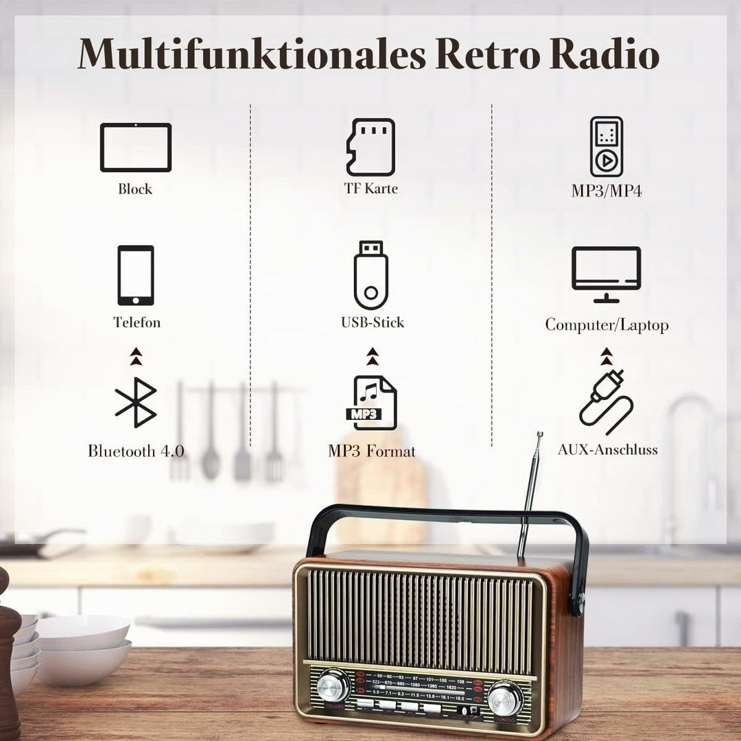 Bluetooth FM AM SW Stereo Radio, unterstützt USB-Disk, USB/TF-Karte, AUX-Buchse – Musik abspielen mi