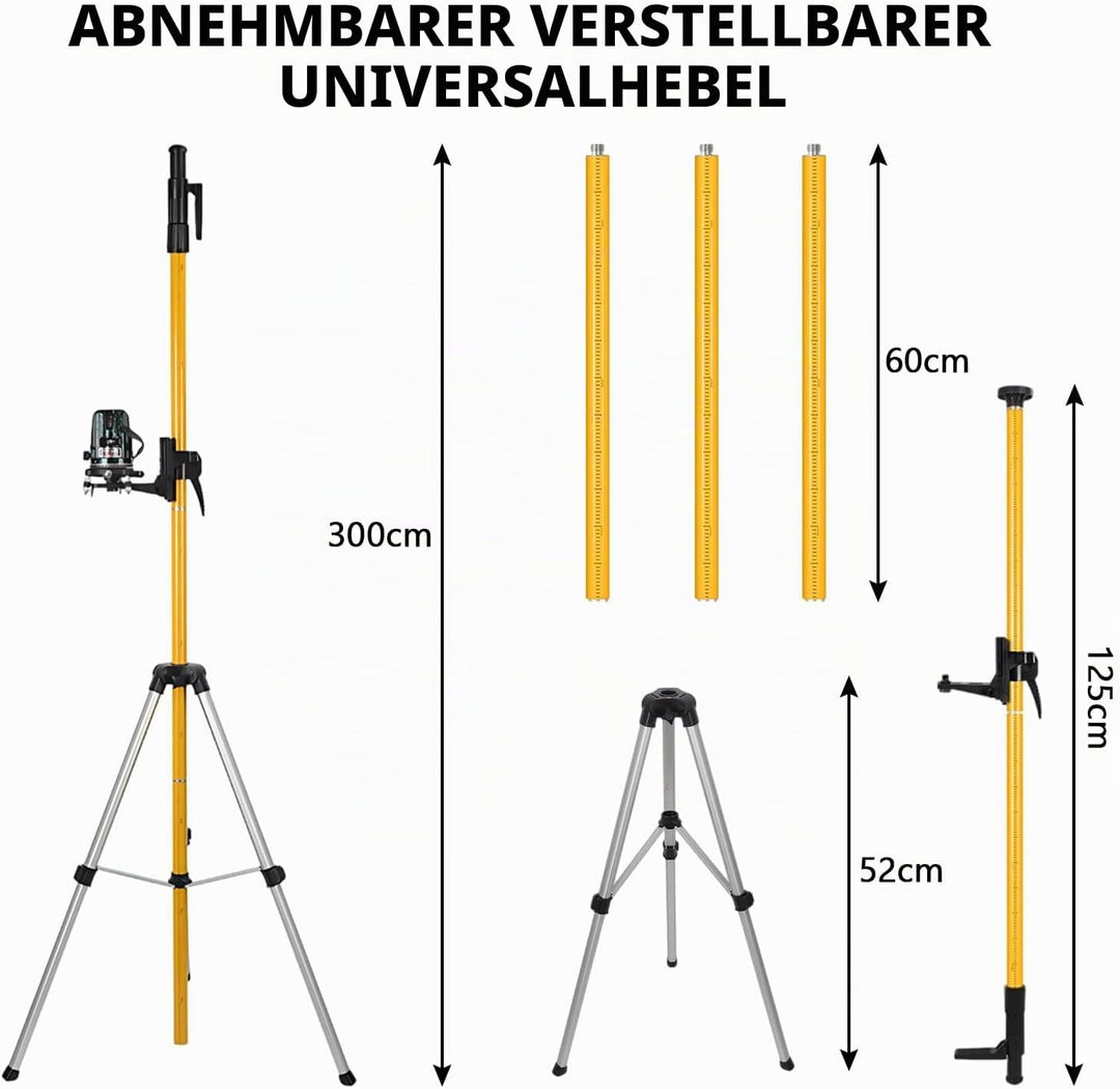 Laser Teleskopstange 3m/10ft, Laser-Stativ mit Höhenverstellung, Lasermontagestange-360°Drehung, Bau