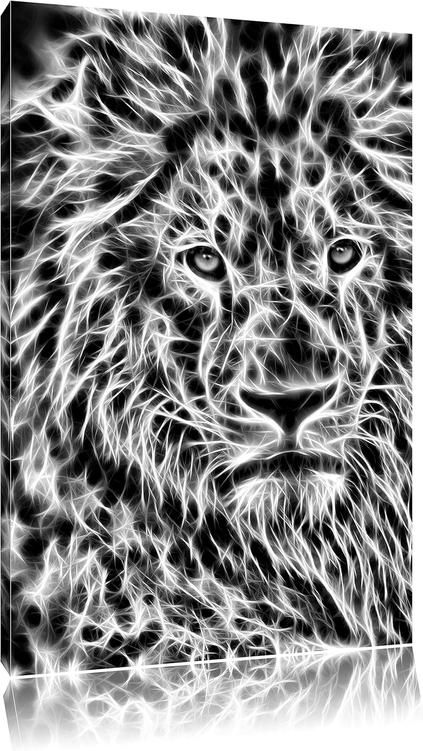Monocrome, New Art Löwe, Format: 100x70 auf Leinwand, XXL riesige Bilder fertig gerahmt mit Keilrahm