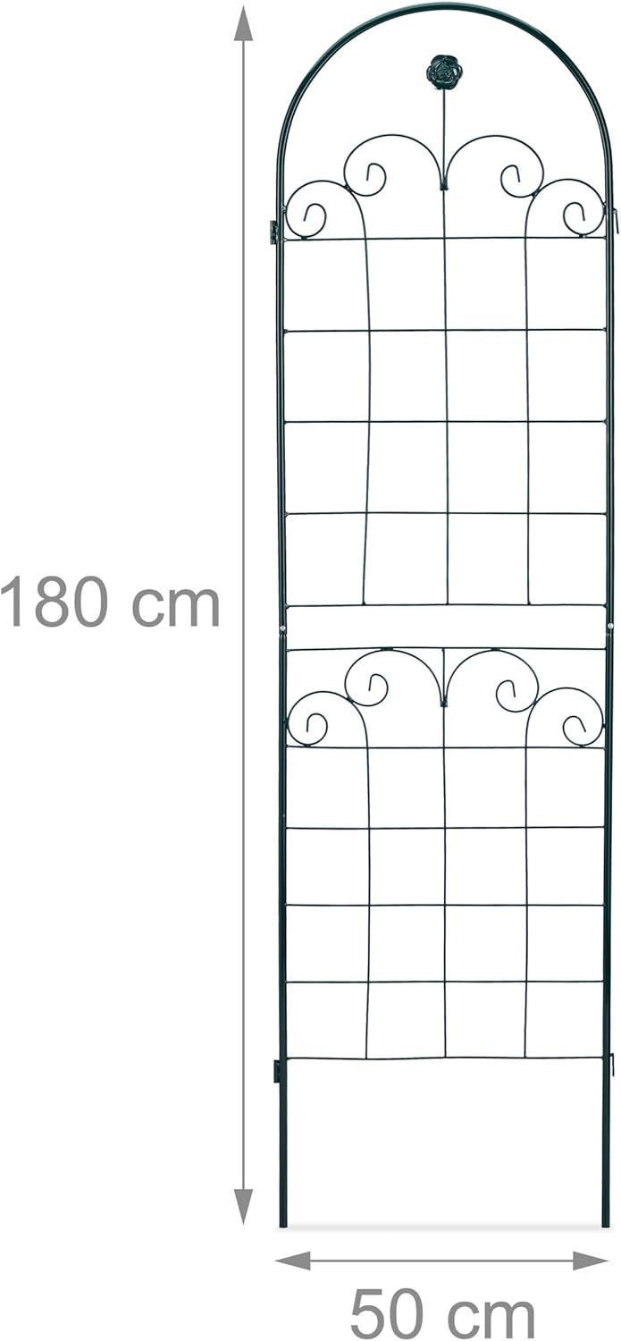 Relaxdays Rankgitter 2er Set, Metall, 180 x 50 cm, Vintage Rankhilfe Garten, Rundbogen & Blume, zum