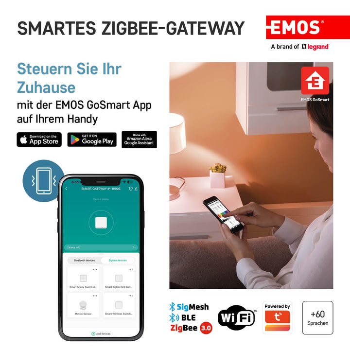 EMOS GoSmart ZigBee Gateway IP-1000Z, Smart Home Hub kompatibel mit Tuya, Smart Life, unterstützt Bl