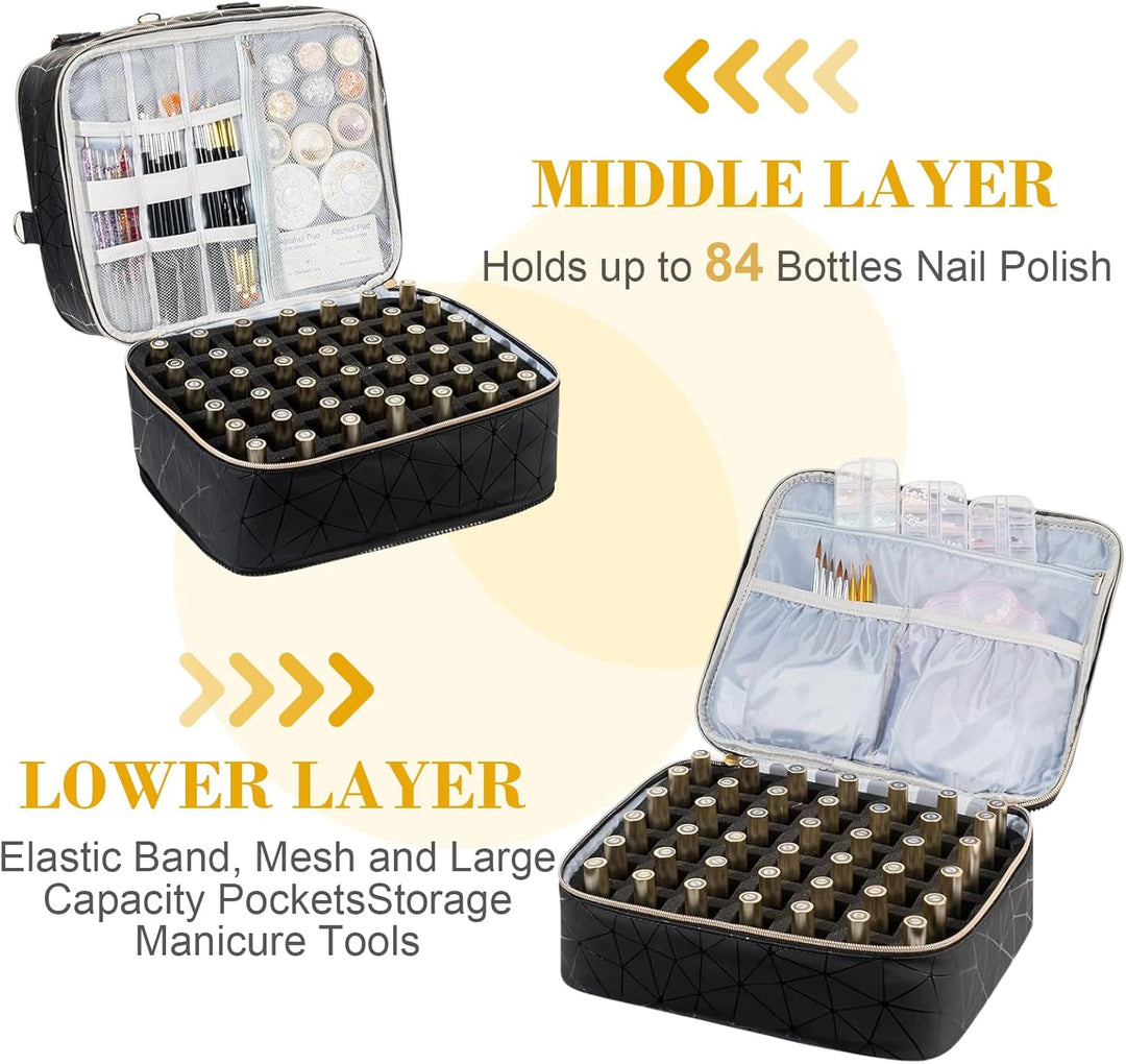 Nagellack Aufbewahrung, Tasche Organizer Gross für 84 Nagellack, Kosmetiktasche für Nageldesign Zube