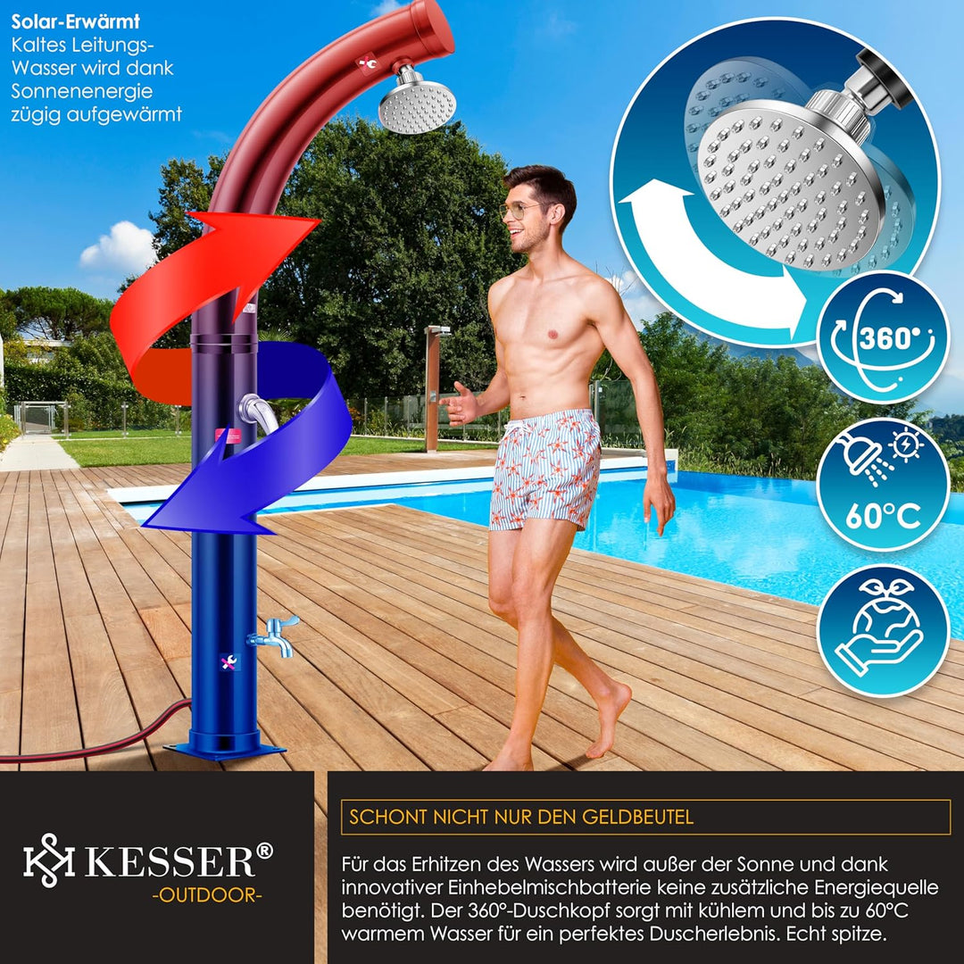 KESSER® Solar Gartendusche Solardusche Bogen Inkl. Schutzhaube warmes Wasser | 35 Liter | max. 60°C