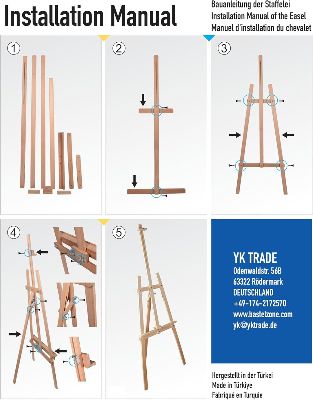 XXL Staffelei Gross 170 cm aus Buchenholz für Leinwand bis 100 cm. Geeignet für Kinder und Erwachsen