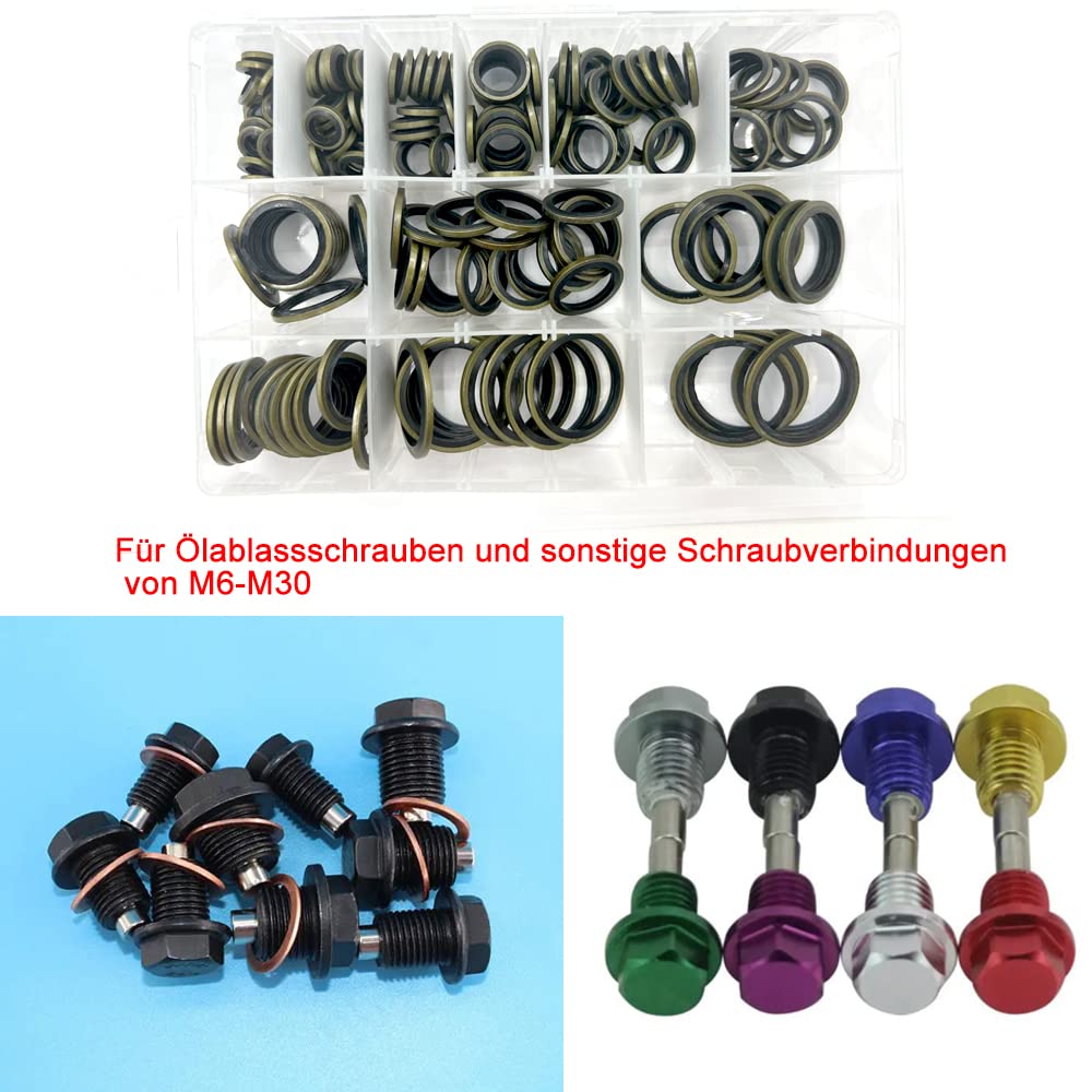 NICAVKIT 162 Stk Hydraulik Dichtringe mit Gummilippe, M6-M30 Ölablassschrauben Bonded Seals, Dichtun