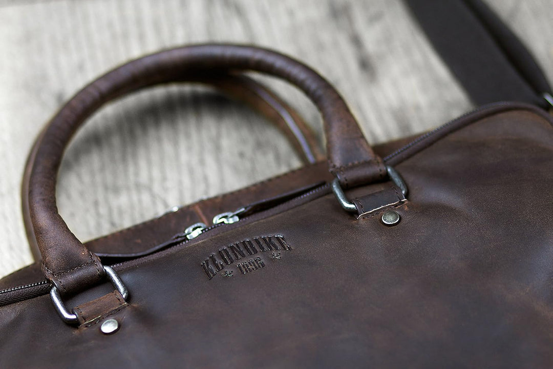 KLONDIKE 1896 Aktentasche Earl Echt Leder Herren, Damen | | 021009 Dark Brown, Dark Brown