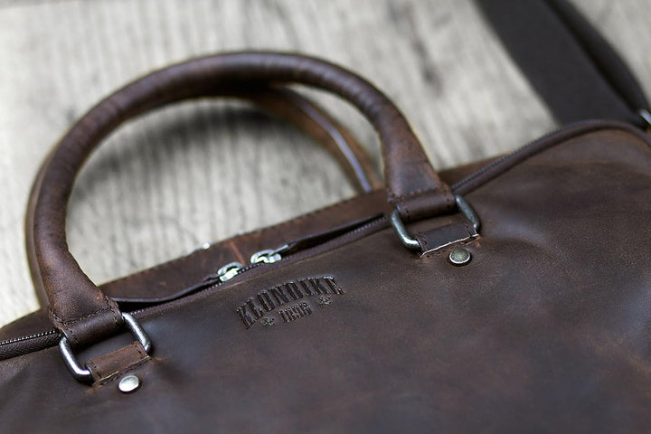 KLONDIKE 1896 Aktentasche Earl Echt Leder Herren, Damen | | 021009 Dark Brown, Dark Brown
