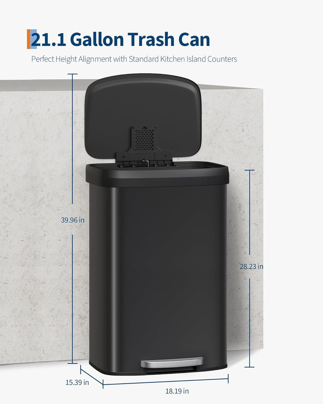 GarveeHome 80L Metall Mülleimer mit Deckel, grosser Tretmülleimer, Mülleimer Küche, rostfrei, mit Be