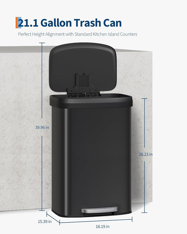 GarveeHome 80L Metall Mülleimer mit Deckel, grosser Tretmülleimer, Mülleimer Küche, rostfrei, mit Be