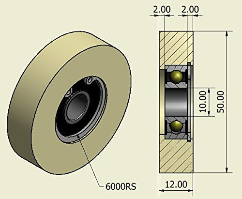 Smart Machines x 50 mm Durchmesser gefräste Nylon-Rollen hergestellt in der EU (12 mm Breite - 10 mm