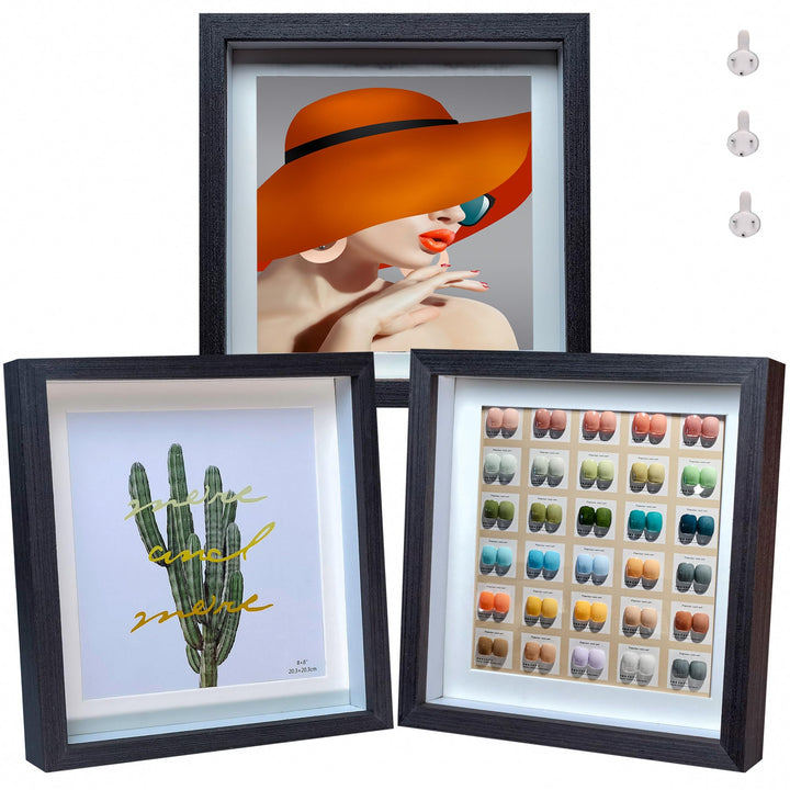 3D-Bilderrahmen zum Befüllen Bilderrahmen 20x20cm Schwarz Objektrahmen 3er Pack Rahmen aus Massivhol