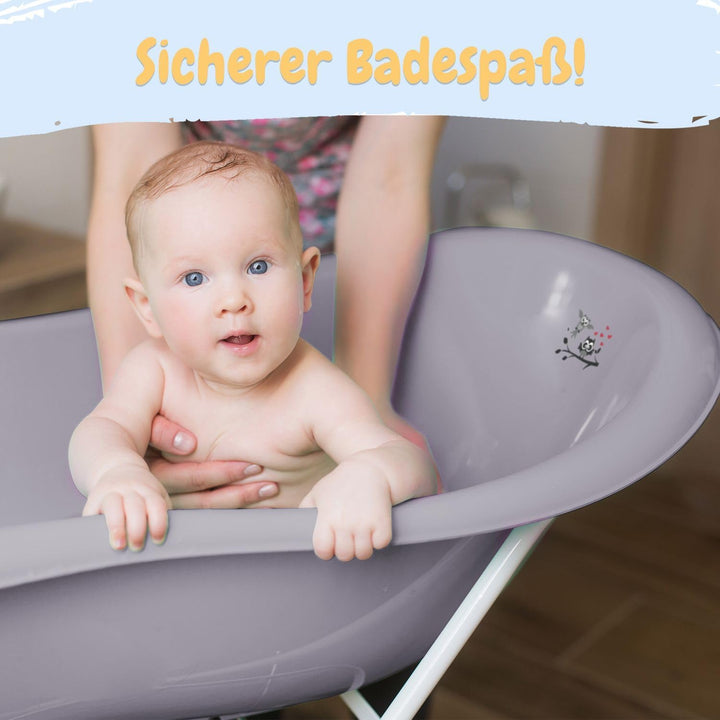 Babybadewanne mit Ständer 8 Set TÜV Rheinland geprüft - Babybadewanne + Baby Badewannensitz + Wickel