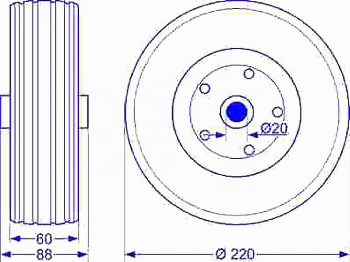 meinAnhängerersatzteil Ersatzrad Laufrad für Stützrad Bugrad 220x60mm 20mm Aufnahme für Pkw Anhänger