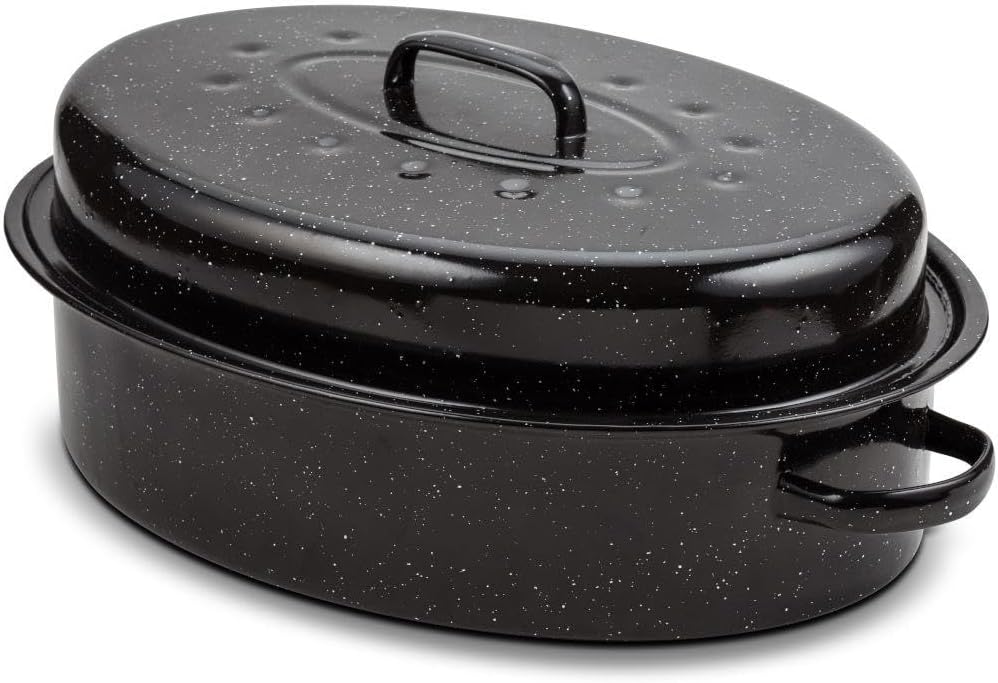 NAVA Schmortopf Bratentropf Bräter mit EMAILLE-BESCHICHTUNG mit Deckel 37x26,5x14 cm | 5l
