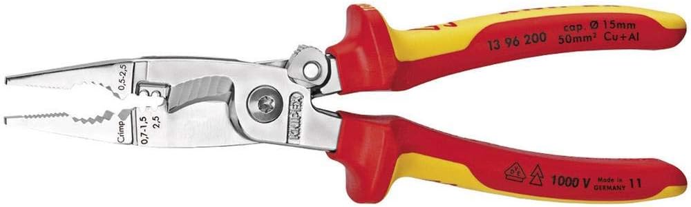 KNIPEX Elektro-Installationszange, VDE, Öffnungsfeder, Kabelschneiden, Abisolieren, Crimpen von Ader