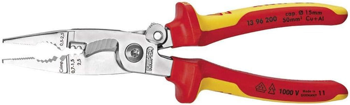 KNIPEX Elektro-Installationszange, VDE, Öffnungsfeder, Kabelschneiden, Abisolieren, Crimpen von Ader