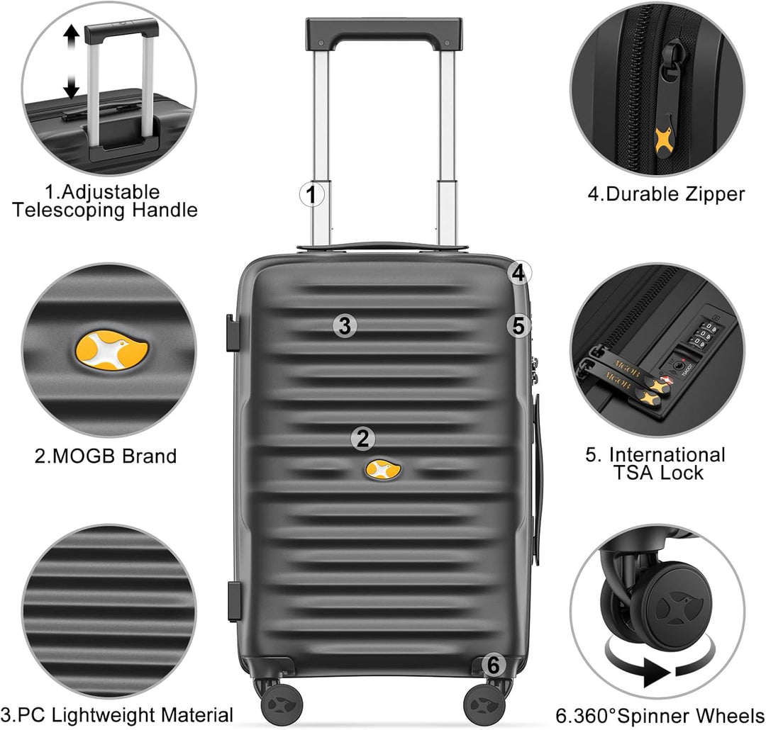 MGOB Koffer Handgepäck Hartschalen Trolley Polycarbonat Leicht Reisekoffer mit TSA-Schloss, 55x36x21