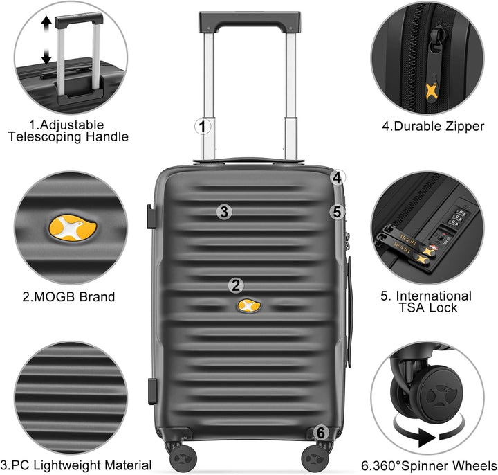 MGOB Koffer Handgepäck Hartschalen Trolley Polycarbonat Leicht Reisekoffer mit TSA-Schloss, 55x36x21