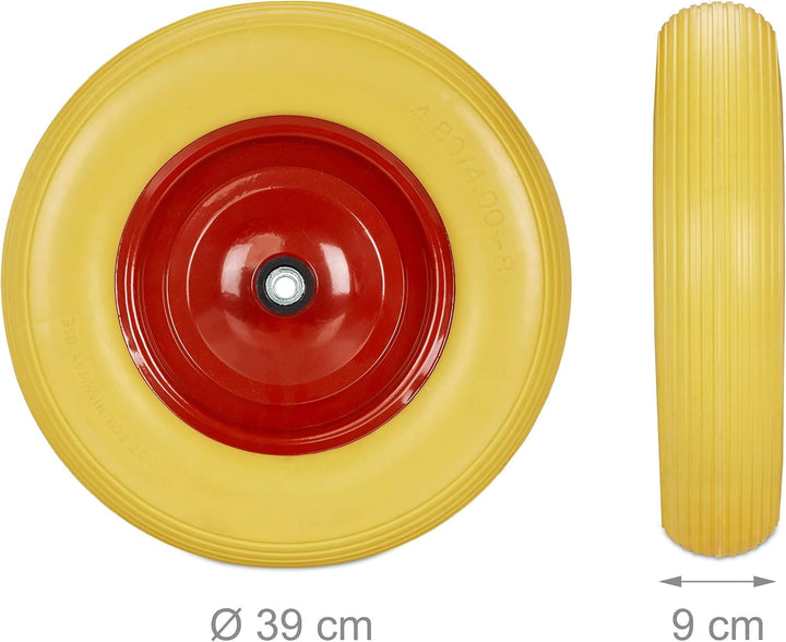 Relaxdays 1 x Schubkarrenrad 4.80 4.00-8, Vollgummirad & Stahlfelge, 3 Adapter, Ersatzrad pannensich