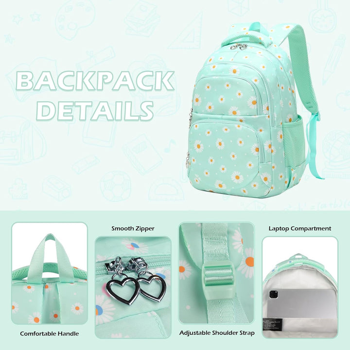 SIVENKE Schulrucksack Mädchen Teenager Damen Schultasche Rucksack Set Gänseblümchen Schulranzen für