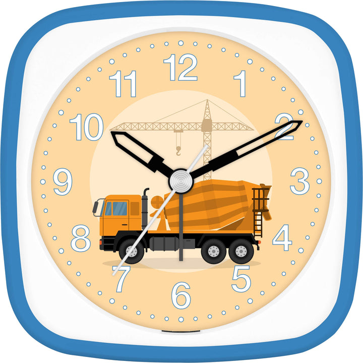 Eurotime Wecker Jungen Baustelle Betonmischer LKW Kran, Kinderwecker, Blau, Kunststoffgehäuse und Ku