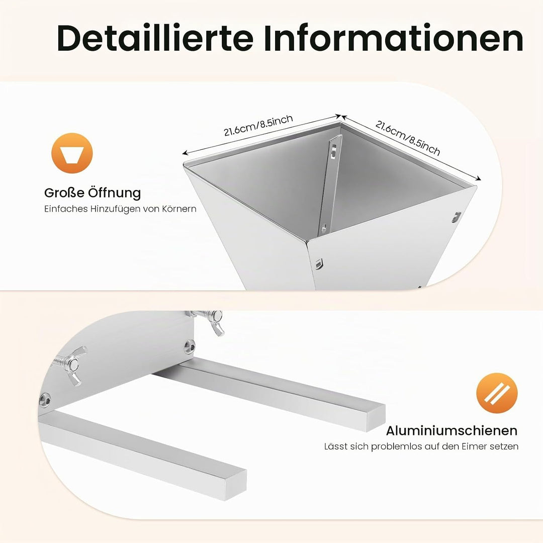 4L Manuelle Getreidemühle, Getreidequetsche, Malzmühle, Futtermühle, Edelstahl Verstellbare Grainmüh