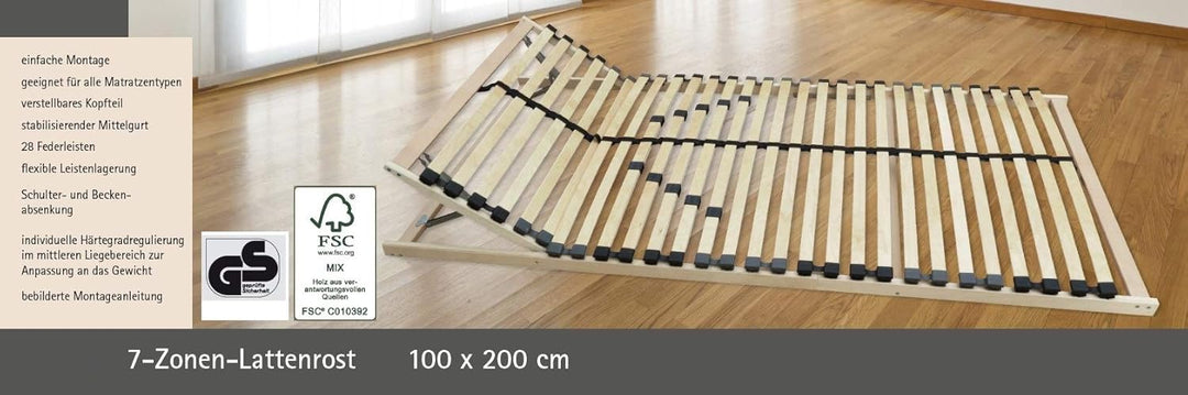 anTes interieur Lattenrost 100 x 200 cm / 7 Zonen Komfort / 5-Fach Verstellbarer Härtegrad/beweglich