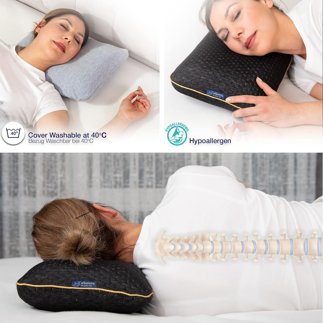 alkamto Reisekissen – Campingkissen – Ergonomisches Memory-Schaum-Kissen mit Temperaturregulierendem