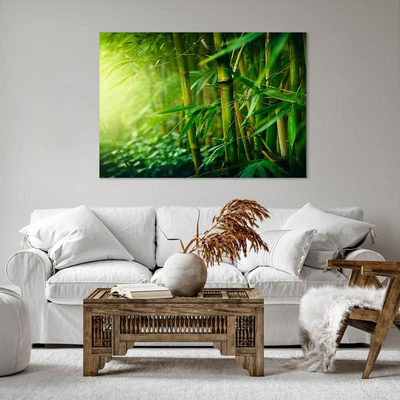 Bilder auf Leinwand 100x70cm Leinwandbild mit Rahmen Bambus Pflanze Gross Wanddeko Bild Schlafzimmer