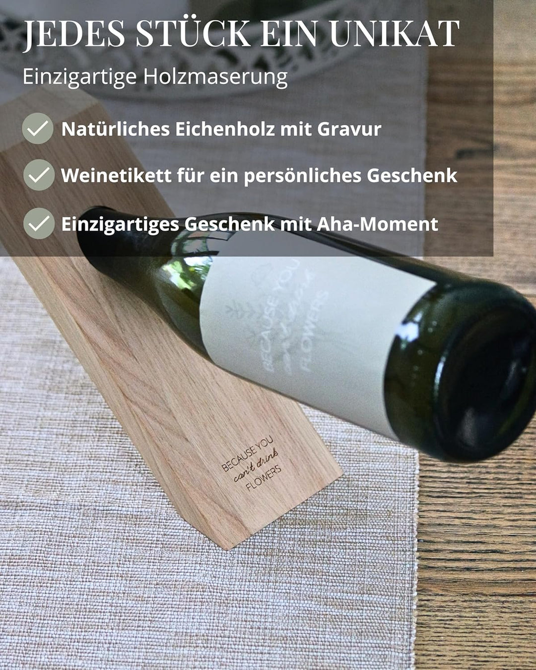 Livlig53 Weinflaschenhalter aus Holz, Magischer Flaschenhalter aus Eiche mit personalisiertem Weinet