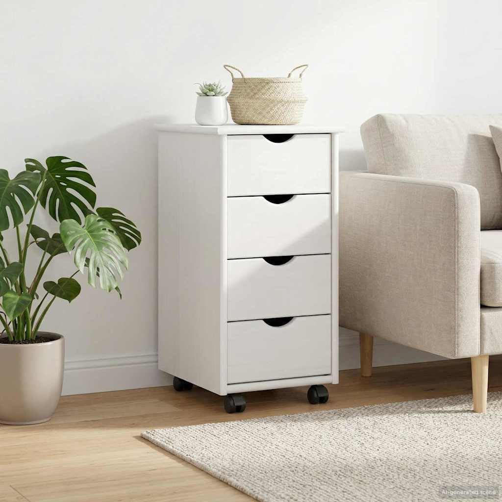 vidaXL Rollschrank Mit Rad Weiss 34 x 39 x 65,5 cm Massivholz Kiefer, Minimalistischer Rollschrank,