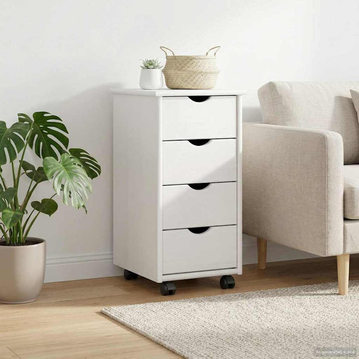 vidaXL Rollschrank Mit Rad Weiss 34 x 39 x 65,5 cm Massivholz Kiefer, Minimalistischer Rollschrank,