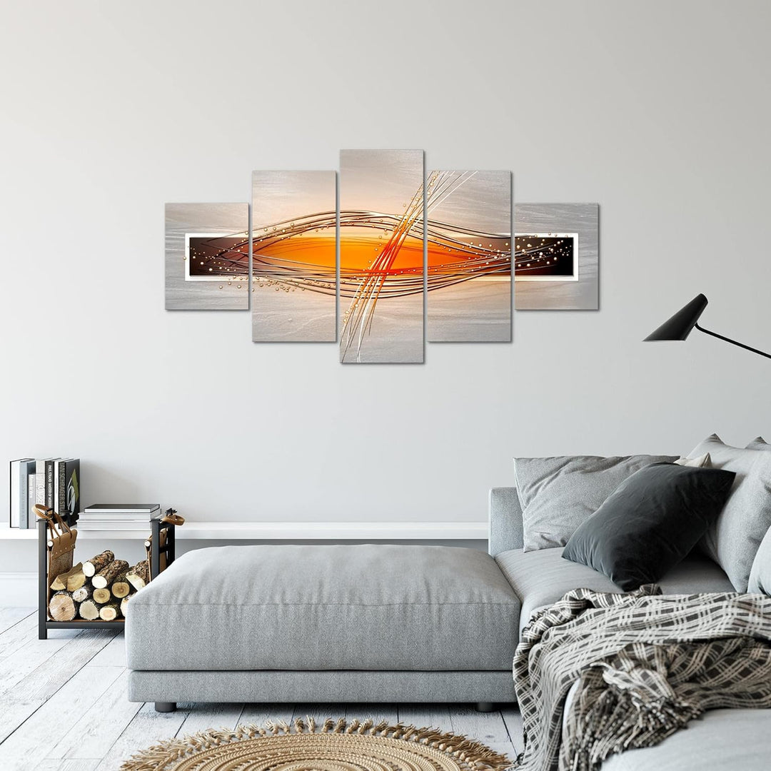 Runa Art Bild Wohnzimmer Schlafzimmer Abstrakt 5 Teilig Grau Orange Weiss Wandbilder auf Vlies Leinw