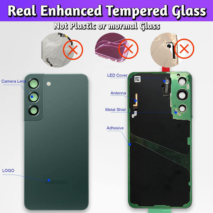 LUVSS Akkudeckel Kompatibel für Samsung Galaxy S22 5G Rückseite Glas Deckel Original Backcover Ersat