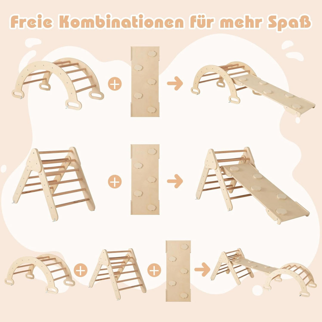 COSTWAY Kletterdreieck, Kletterbogen, Kletterdreieck mit Rutsche, inkl. doppelseitige Rampe, zum Kle