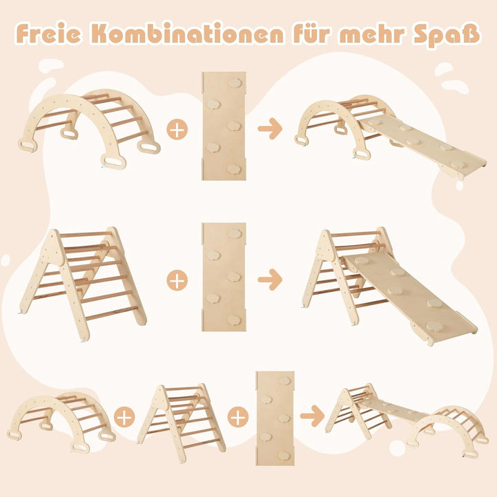 COSTWAY Kletterdreieck, Kletterbogen, Kletterdreieck mit Rutsche, inkl. doppelseitige Rampe, zum Kle