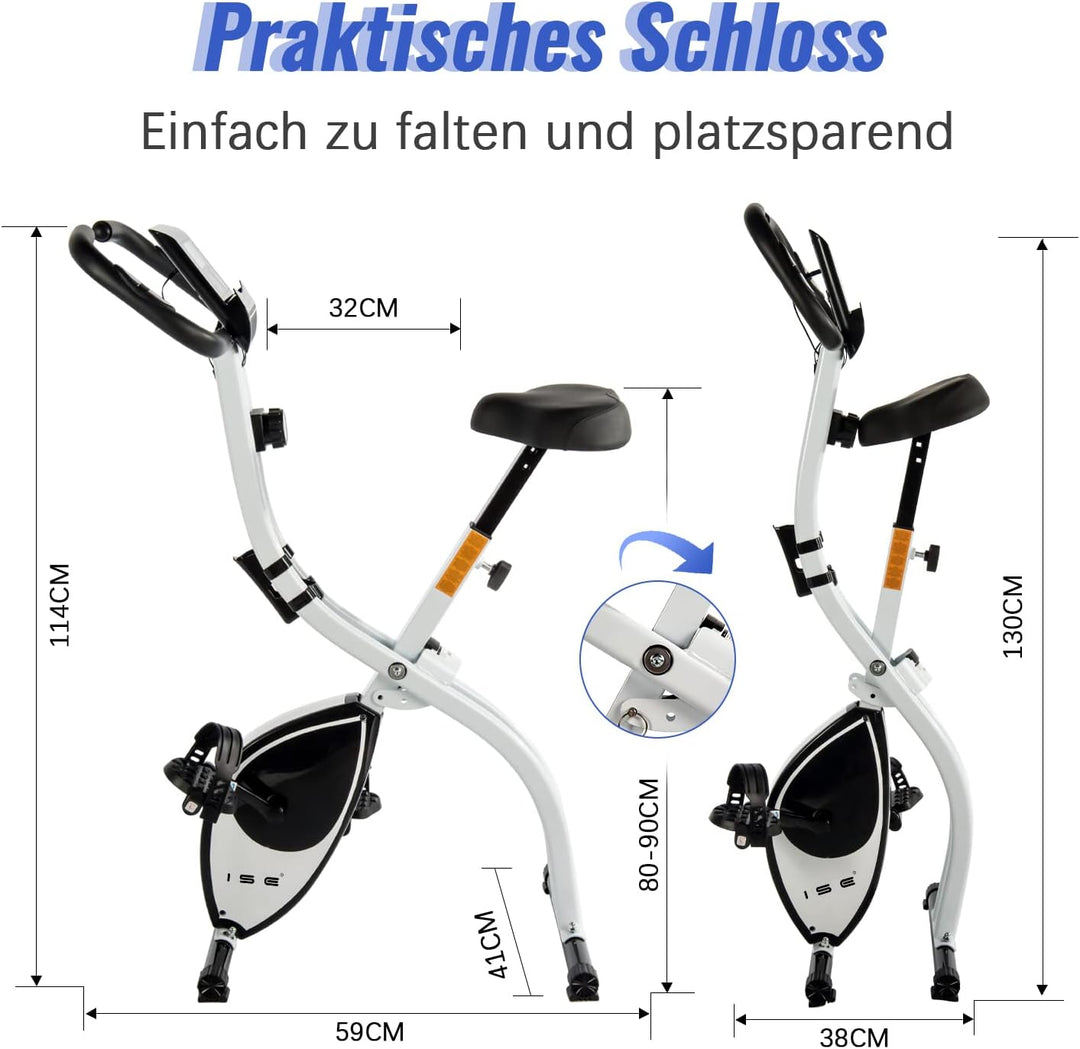 ISE X-Bike Fitnessbike für Zuhause Heimtrainer Fahrrad Klappbar F-Bike verstellbare Magnetron-Widers