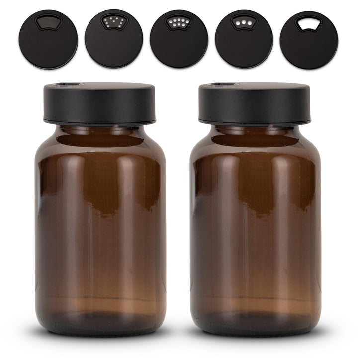 Koffs Design 2 Stück Gewürzgläser – Premium Gewürzglas aus Braunglas | Gewürzstreuer Set | Gewürzdos