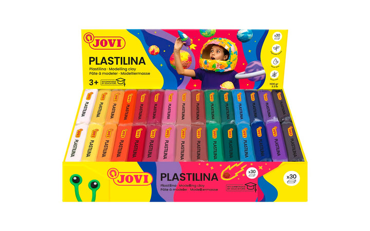 Jovi Plastilin, leicht formbare Modelliermasse für Kinder ab 2 Jahren, 30 Stangen, 15 x 2 Farben, je