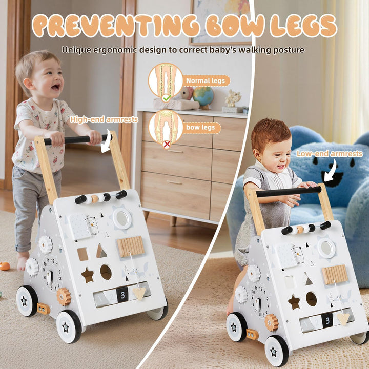 Labebe Lauflernwagen Holz, 8-in-1 Verwendung als Laufwagen, Baby Lauflernhilfe Holz mit gummierten H