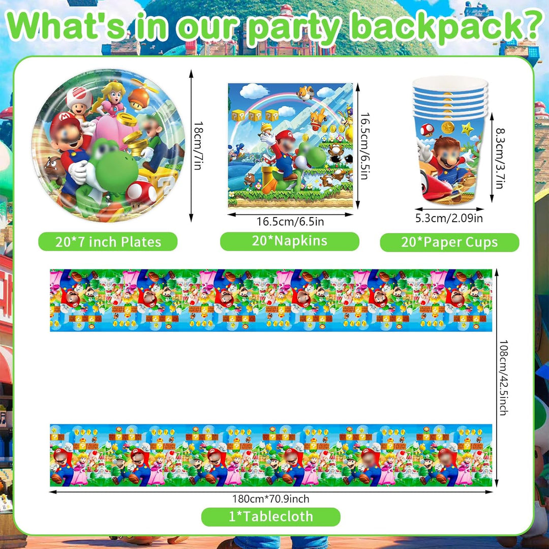 Super Bros Pappteller Kindergeburtstag Deko Jungen Mädchen- Mari Geburtstag Geschirr Set Super Broth