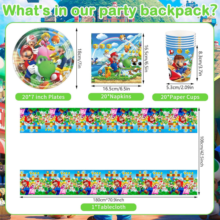 Super Bros Pappteller Kindergeburtstag Deko Jungen Mädchen- Mari Geburtstag Geschirr Set Super Broth