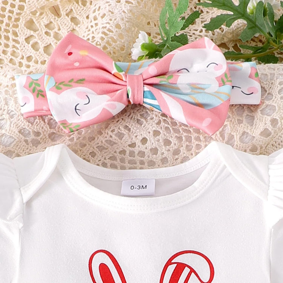 Baby Mädchen Ostern Kleidung Geburtstag Outfit Bunny Kurzarm Strampler Hohe Taille Rüschen Tütü Rock