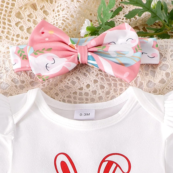 Baby Mädchen Ostern Kleidung Geburtstag Outfit Bunny Kurzarm Strampler Hohe Taille Rüschen Tütü Rock